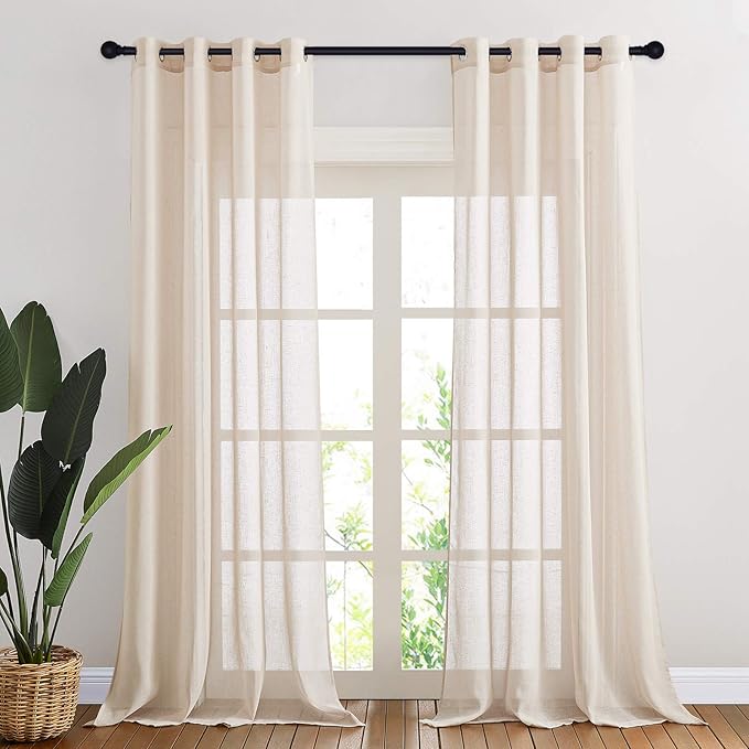 NICETOWN 90 inch Beige Curtains Linen Sheer Faux Flax Window Drapes, Grommet by NICETOWN