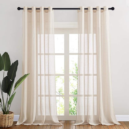 NICETOWN 90 inch Beige Curtains Linen Sheer Faux Flax Window Drapes, Grommet by NICETOWN