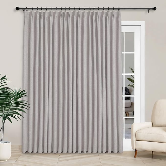 Macochico 120”Wx102”L 100% Blackout Linen Curtains Pinch Pleated Thermal Panels by Macochico