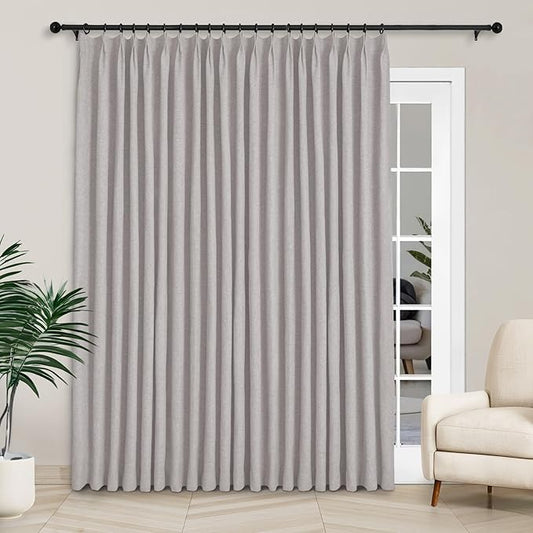 Macochico 100”Wx96”L Pinch Pleated 100% Blackout Linen Curtains Thermal Sliding by Macochico