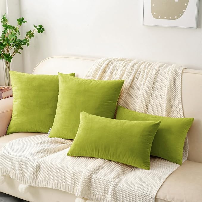 HWY 50 Leaf Green Velvet Throw Pillow Covers 16x16 Inch - Image 2