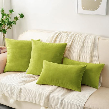 HWY 50 Leaf Green Velvet Throw Pillow Covers 22x22 Inch - Image 2