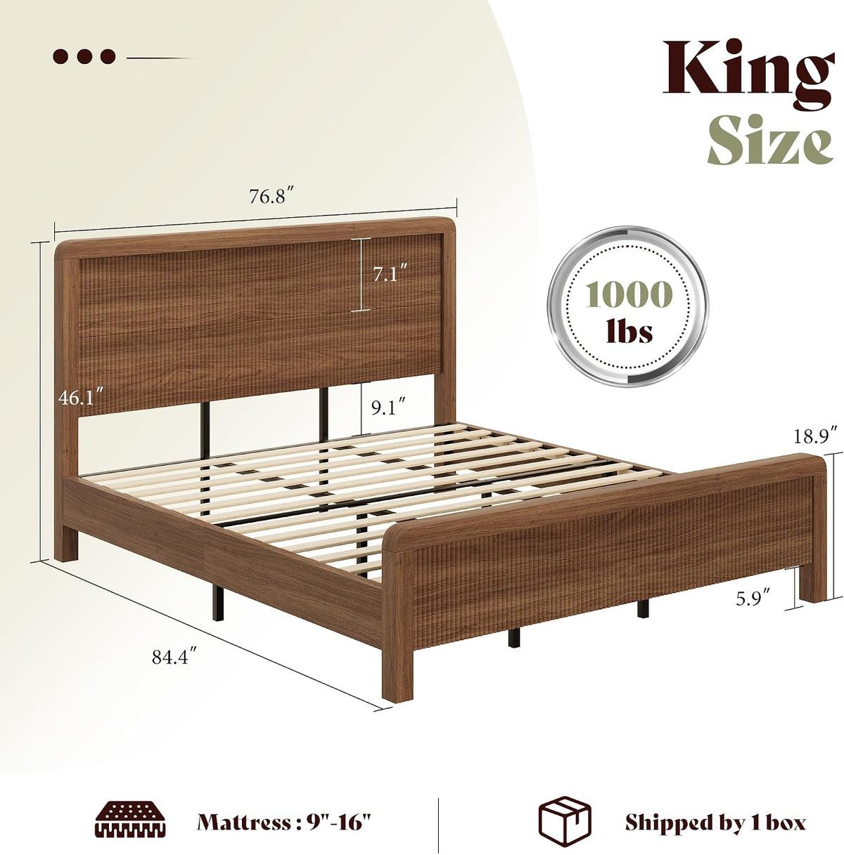 amerlife wood king size bed frame with fluted shown in use