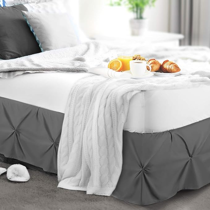 Nestl Grey Bed Skirt Twin Size, Pinch Pleat Twin Bed Skirt, Hotel Quality Grey - Image 8