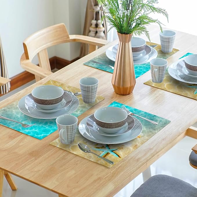 Giwawa Ocean Starfish Placemats Set of 4, Nautical Seashell Coral Coastal Linen - Image 7