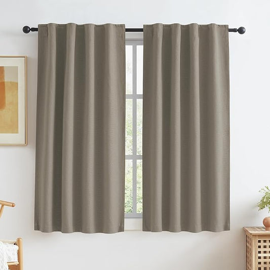 KEQIAOSUOCAI Faux Linen Short Bedroom Blackout Curtains 45 Inch Length Small by KEQIAOSUOCAI