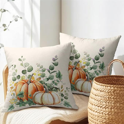 Fall Throw Pillow Cover 16x16 Inch Pack of 2 Autumn Watercolor Pumpkin Sage - Image 5
