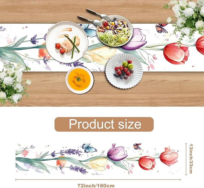 Elegant Hand-Painted Watercolor Floral Table Runner – Spring Tulip & Lavender - Image 3