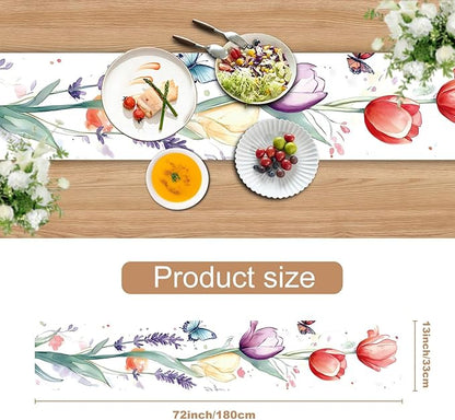 Elegant Hand-Painted Watercolor Floral Table Runner – Spring Tulip & Lavender - Image 3