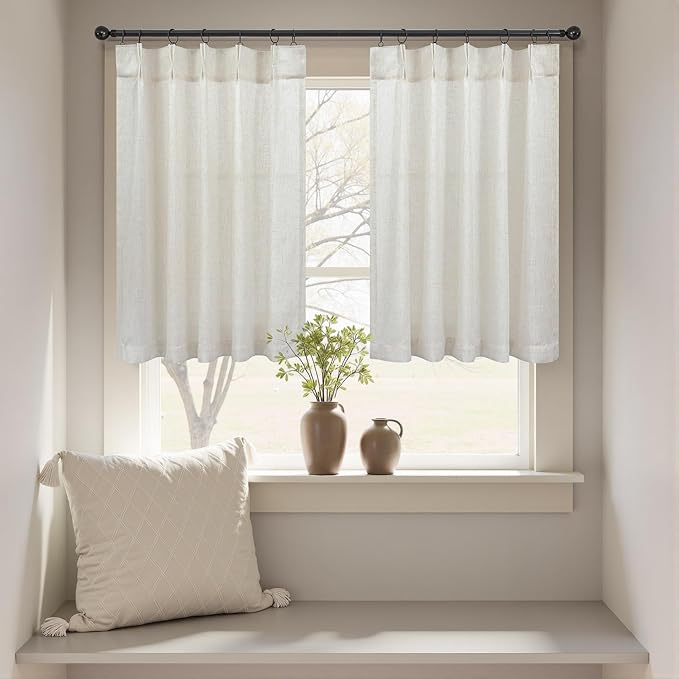 Linen Cafe Curtains 30 Inch Length 2 Panels Set Light Filtering Semi Sheer Mini - Image 7