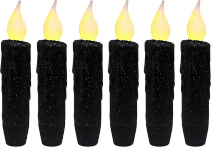 CVHOMEDECO. Glitter Flameless Candles Flickering Battery Operated LED Taper Candles with Timer for Home, Wedding, Halloween, Christmas Decor. Black, 4-3/4 Inch, Set of 6
