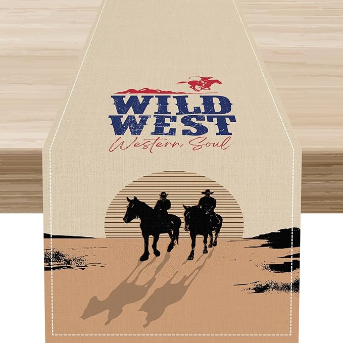 Western Cowboy Table Runner, Rustic Country Cowboy American Wild West Riding by Unknown