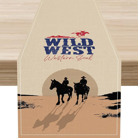 Western Cowboy Table Runner, Rustic Country Cowboy American Wild West Riding by Unknown
