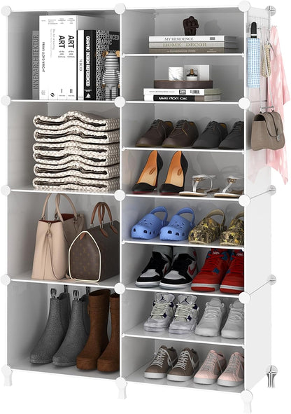 awtatos closet organizer 8 cube storage shelves, white showing dimensions
