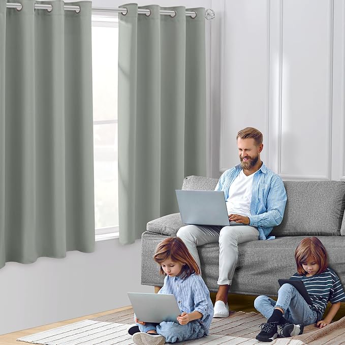 HOMEIDEAS Greyish Green Blackout Curtains - Image 2