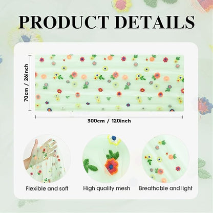 Artoid Mode 3PCS Sage Green Embroidery Daisy Gauze Table Runner 120 Inch 10FT - Image 6