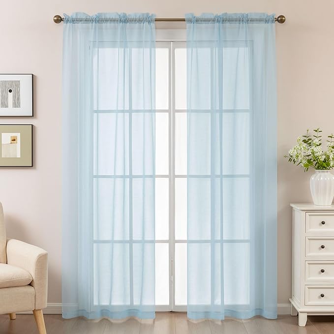 Blue Sheer Curtains 84 Inches Long, Privacy Semi Sheer Curtains - Image 2