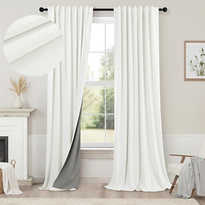 Living Room Curtains 84 Inches Long Faux Linen Darkening Curtain by Pitalk