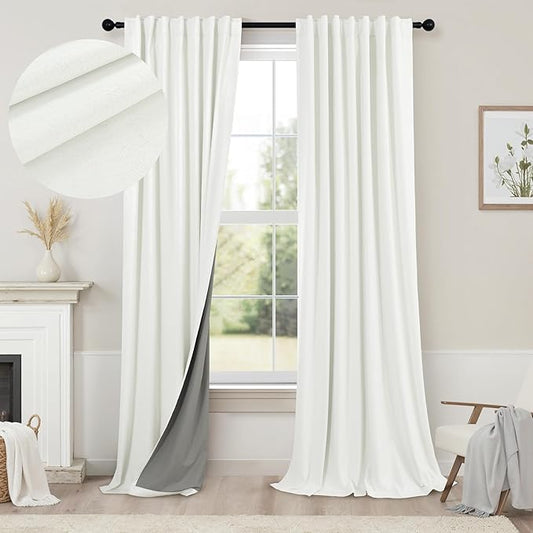 Living Room Curtains 84 Inches Long Faux Linen Darkening Curtain by Pitalk