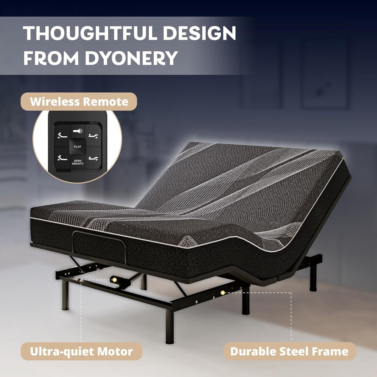 dyonery full size adjustable bed frame + 12, side view