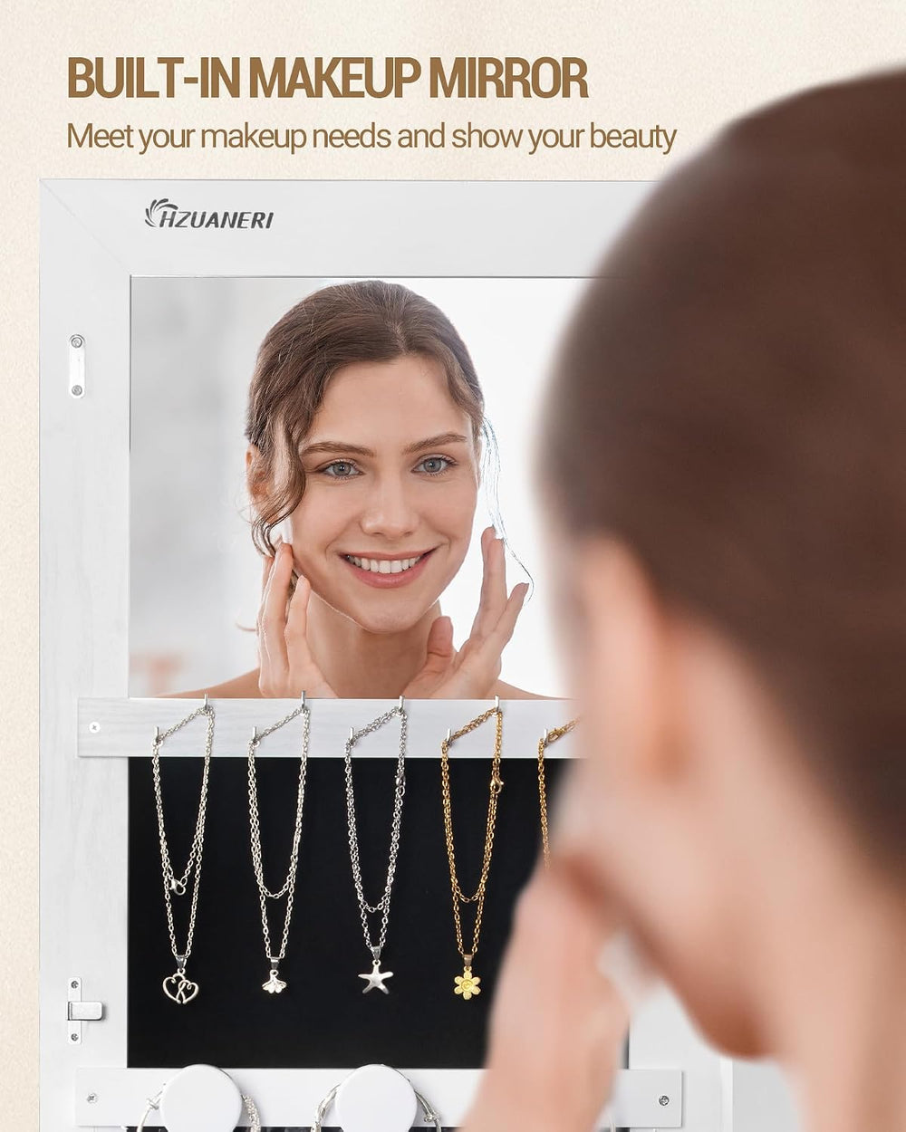Hzuaneri 8 LEDs Jewelry Cabinet Armoire, 66.9-inch Jewelry Organizer
