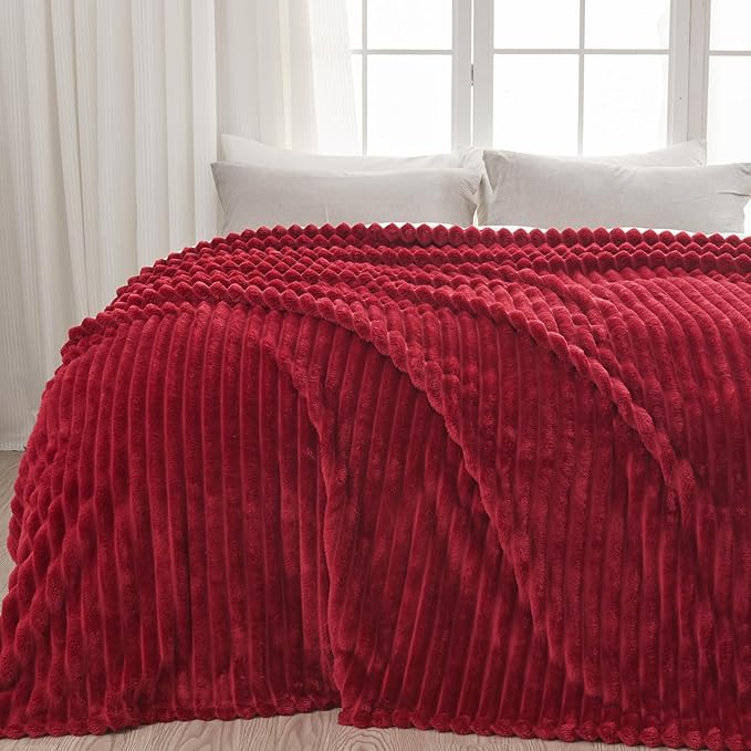 NEWCOSPLAY Super Soft King Blanket Red Premium Silky Flannel Fleece 3D Ribbed by NEWCOSPLAY