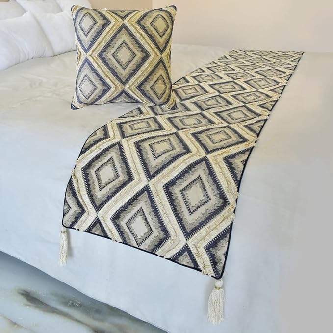 The HomeCentric King/Queen/Twin Blue Decorative Queen 74"x18" Bed Runner by TheHomeCentric