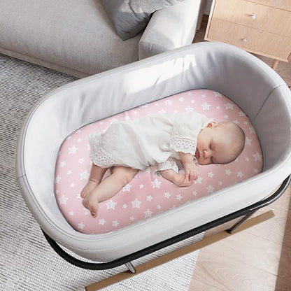 Bassinet Sheets Set 4 Pack for Baby Girl, Universal Fit for Oval, Hourglass and - Image 3