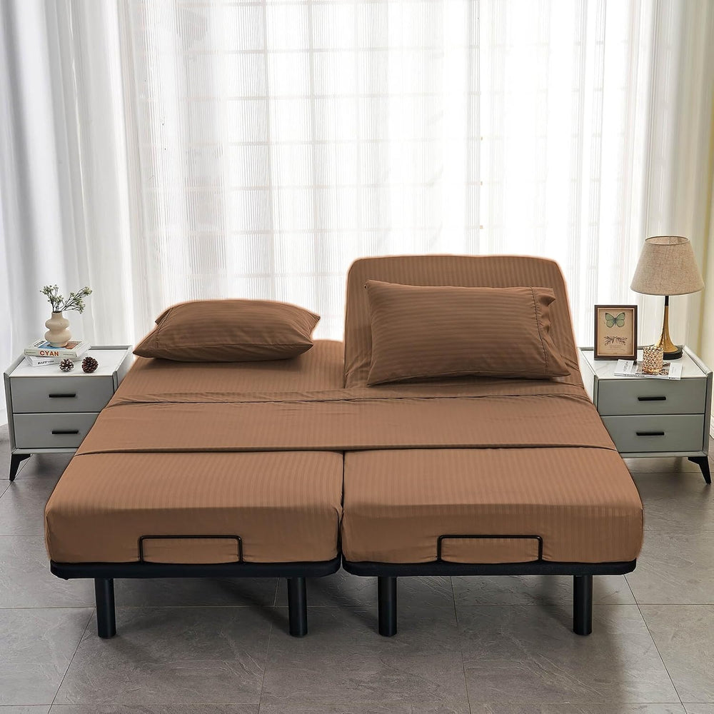 Kingnex Striped Split California King Sheets Sets for Adjustable Bed with Dee...