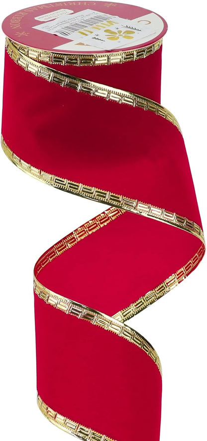MEEDEE 2.5 Inch Red Velvet Christmas Ribbon 10 Yards Velvet Wired Ribbons by MEEDEE