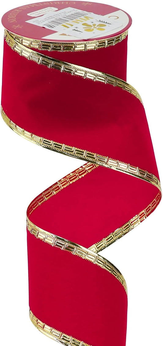 MEEDEE 2.5 Inch Red Velvet Christmas Ribbon 10 Yards Velvet Wired Ribbons by MEEDEE