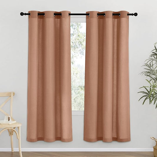 NICETOWN Terracotta Thick Linen Curtains 72" Length, Grommet Privacy Window by NICETOWN