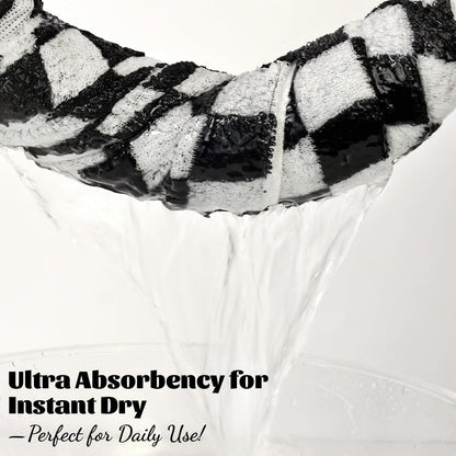 jacquotha black and white checkered cotton bath towels showing dimensions