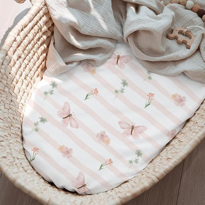 3-Pack Organic Bassinet Sheets for Girls Stretch, Soft Cozy Fitted Bassinet - Image 7