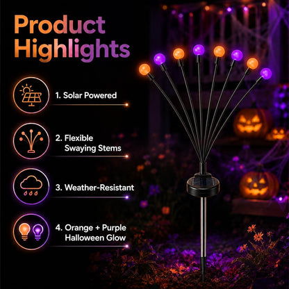 Solar Firefly Lights Outdoor, 4 Pack Orange Purple Halloween Yard Decor