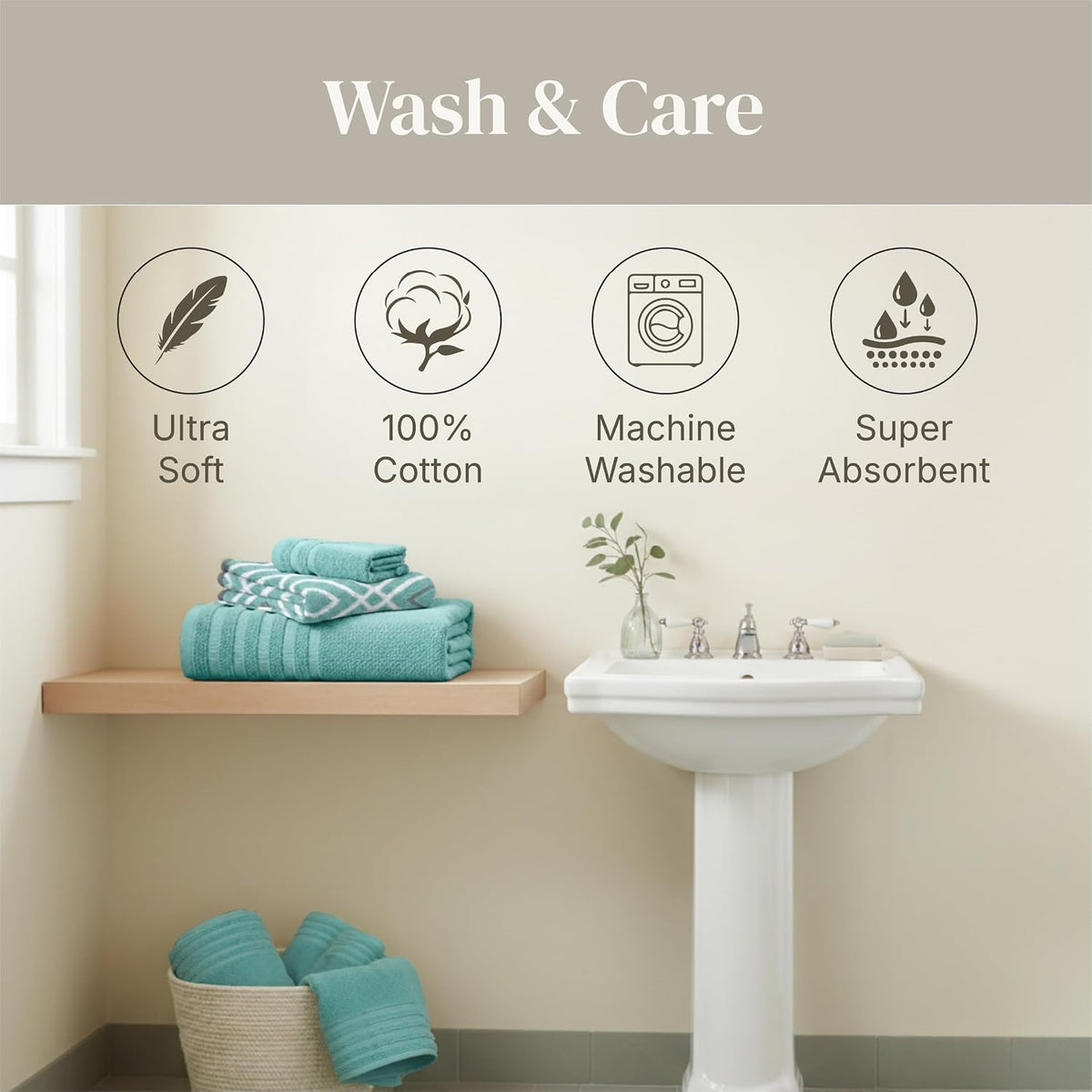 modern threads 6 piece bath towel set – on a desk or shelf