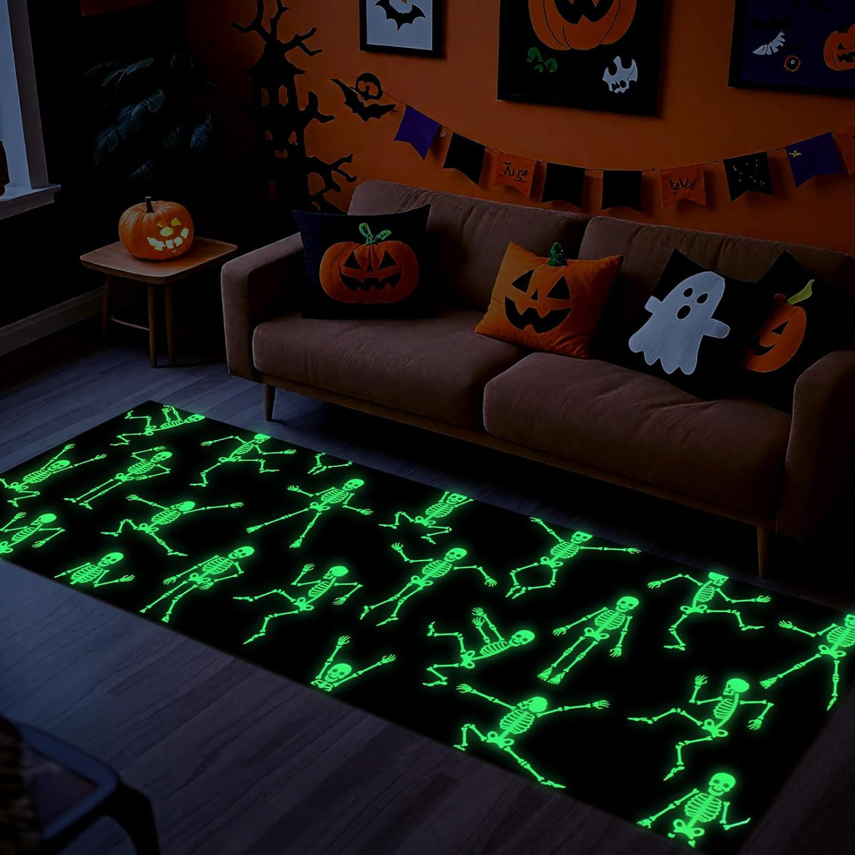 ASPMIZ Halloween Runner Rug, Glow-in-the-Dark Rug Runner Non Slip, Black Rugs with Rubber Back, Washable Rugs for Hallway Laundry Washroom Entryway Home Kitchen, Halloween Decorations, 20" x 60"