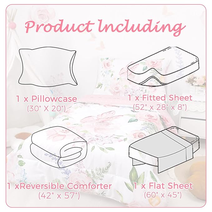 4 Piece Toddler Bedding Set for Girls, Butterfly Toddler Comforter Set - Image 5