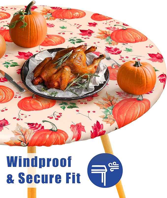 Round Spandex Thanksgiving Tablecloth, Elastic Fitted Waterproof Tablecloths - Image 3