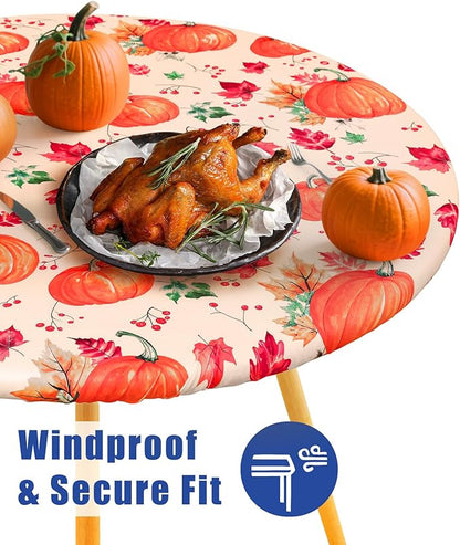 Round Spandex Thanksgiving Tablecloth, Elastic Fitted Waterproof Tablecloths - Image 3
