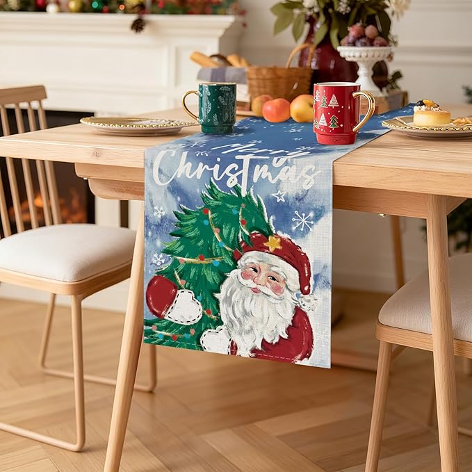 OTOSTAR Christmas Tree and Santa Claus Merry Christmas Table Runner, Xmas - Image 8
