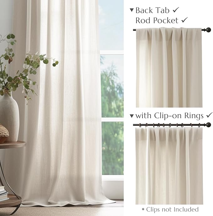 jinchan Beige Linen Blend Curtains 72 Inches Length 2 Panels - Image 6