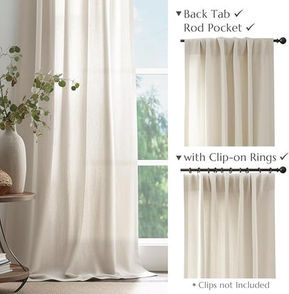 jinchan Beige Linen Blend Curtains 72 Inches Length 2 Panels - Image 6