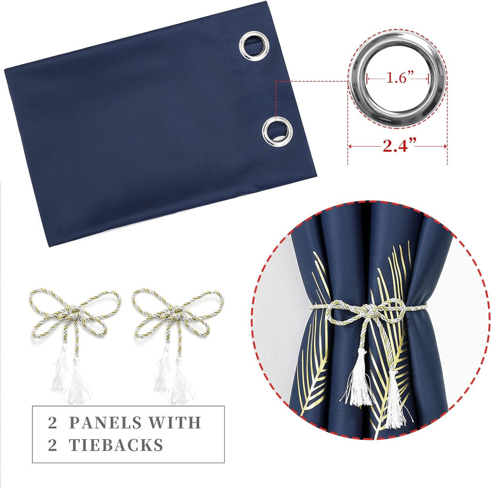 Navy Blue Blackout Patterned Curtains for Bedroom 52Wx84L