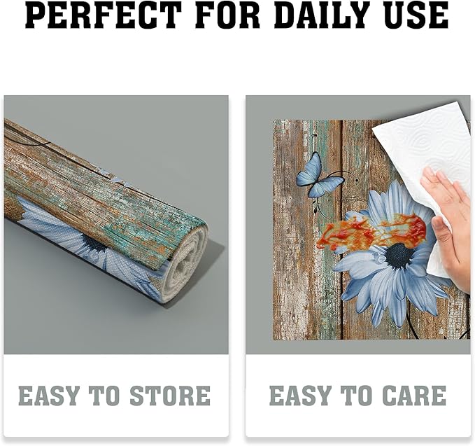 Giwawa Rustic Daisy Placemats Set of 4- Blue Sunflowers on Vintage Wood Board - Image 6
