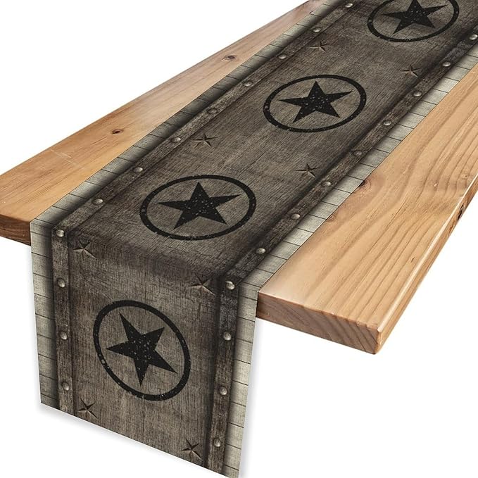 Western Table Runner, Rustic Texas Star Wooden Plank Farmhouse Cottage Country - Image 4
