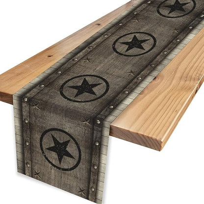 Western Table Runner, Rustic Texas Star Wooden Plank Farmhouse Cottage Country - Image 4