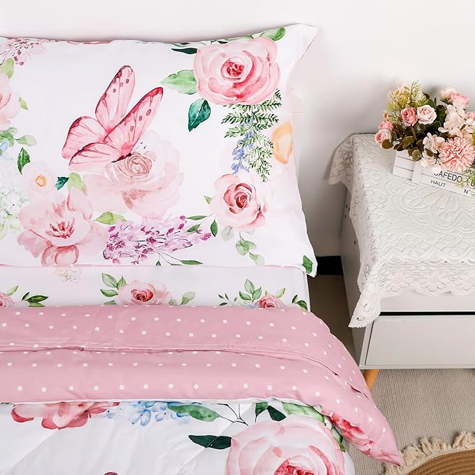 4 Piece Toddler Bedding Set for Girls, Butterfly Toddler Comforter Set - Image 3