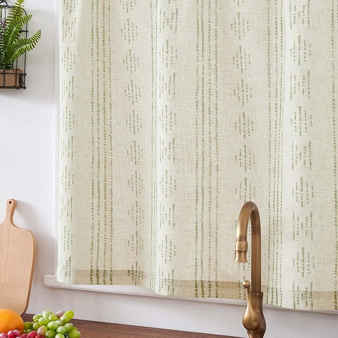 jinchan Boho Kitchen Curtain Linen Tier Curtain Bohemian Cafe 36 Inch Geometric - Image 3