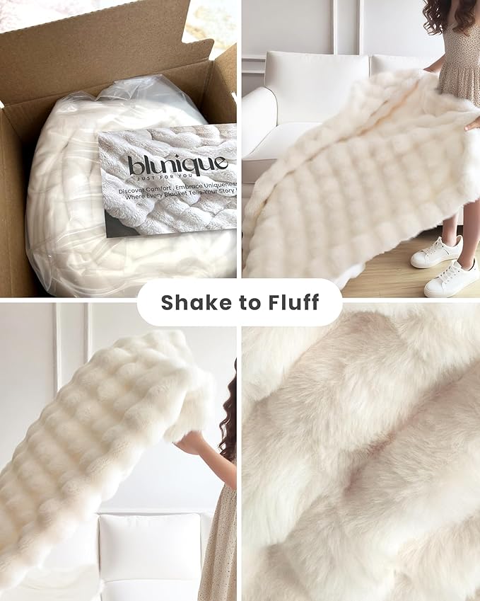 Ultra Soft Cozy Faux Fur Throw Blanket, Fuzzy Plush Thick Bubble Blanket - Image 4